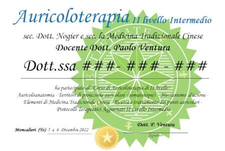 Diploma di II livello di Auricoloterapia.